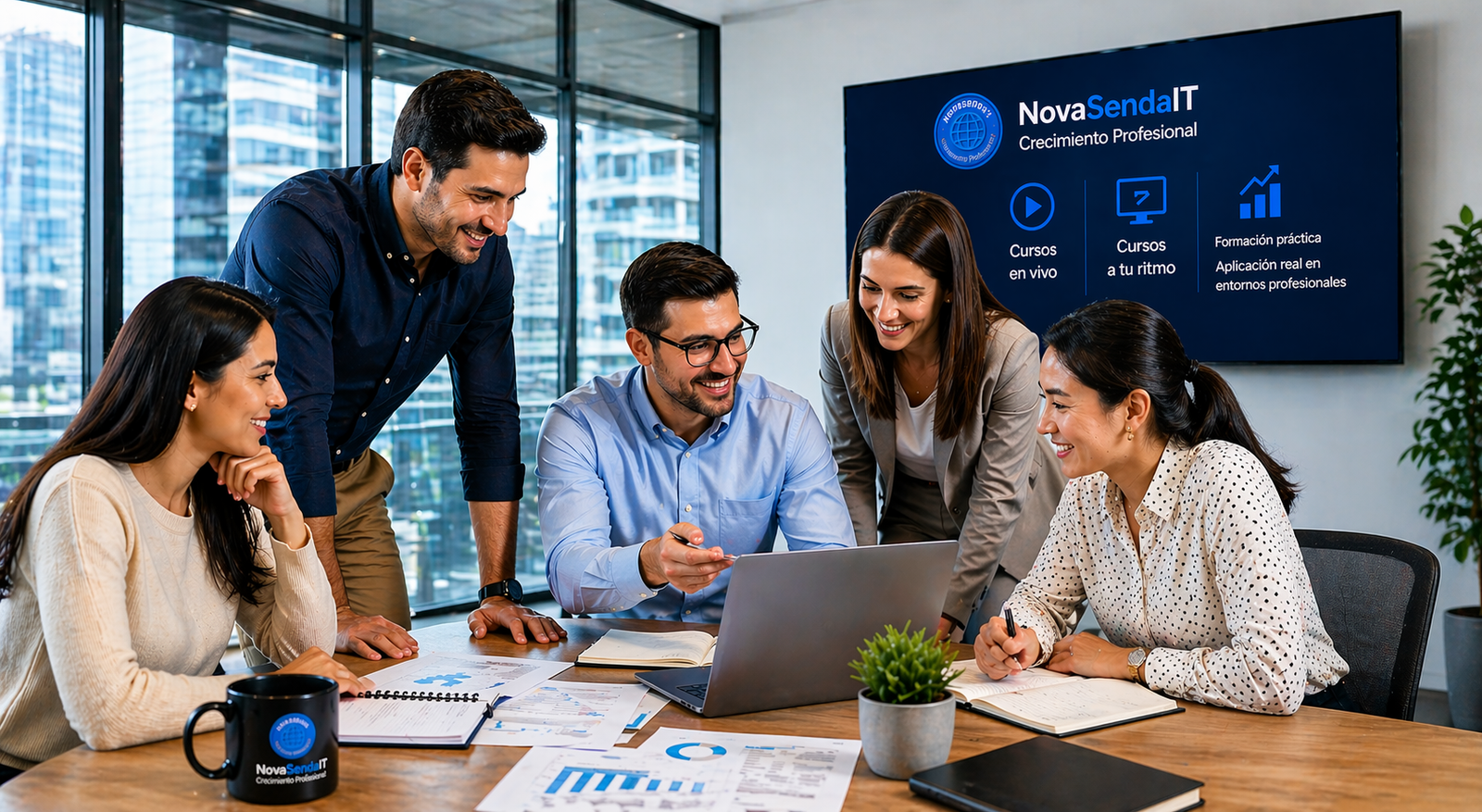 Equipo profesional NovaSendaIT colaborando en formación aplicada